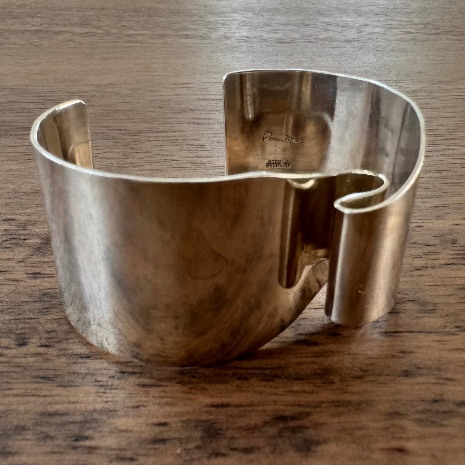 Vintage Artisan Sculptural Folded Silver Modernist Cuff Bracelet 925 Sterling