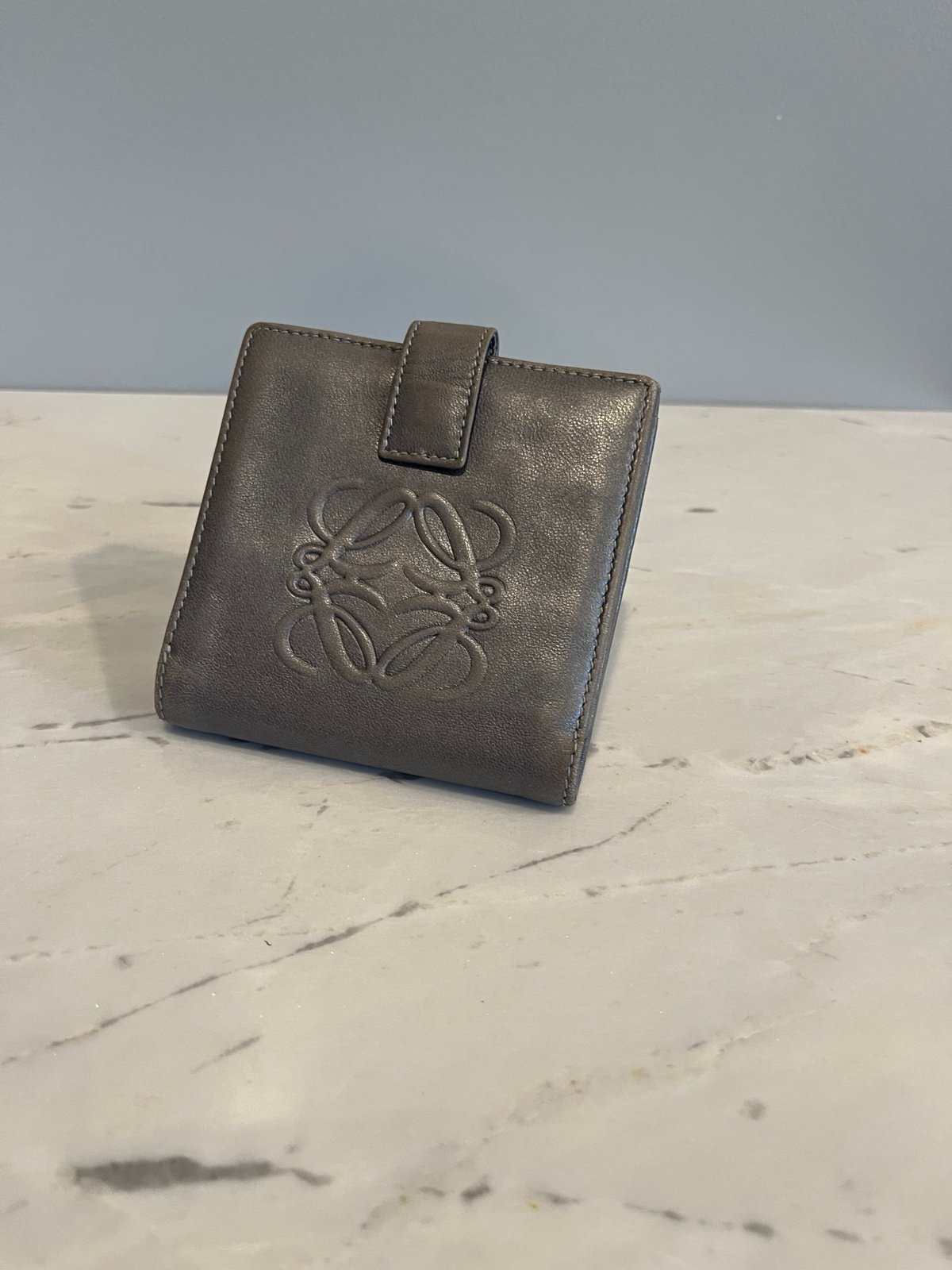 Loewe leather silver metallic anagram bifold wallet