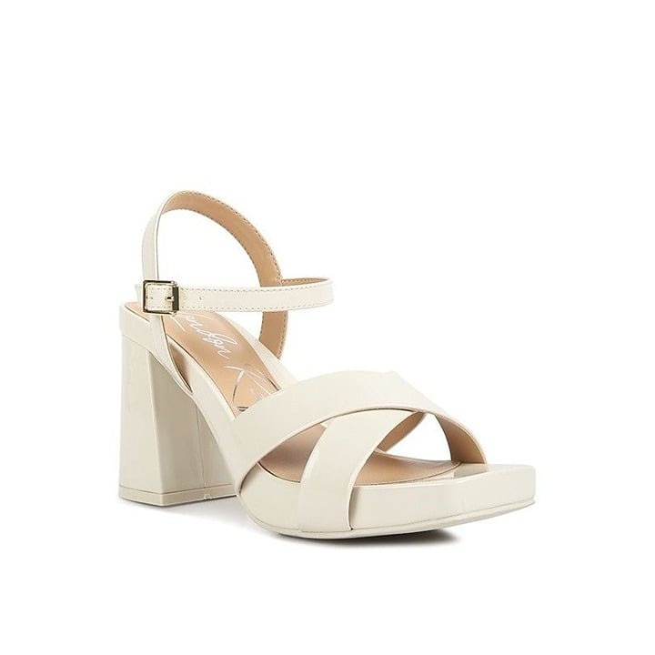 BAXTER Criss Cross Block Heels Sandals - Bone 6 ,7, 8, 9 ,10