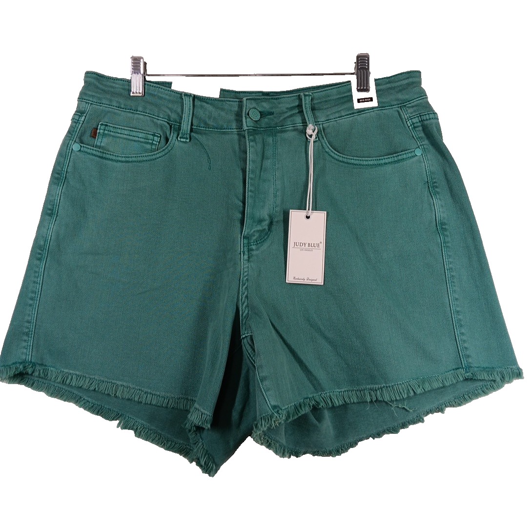 Judy Blue Shorts 1XL Kelly Green Tummy Control Garment Dyed Stretch Denim New