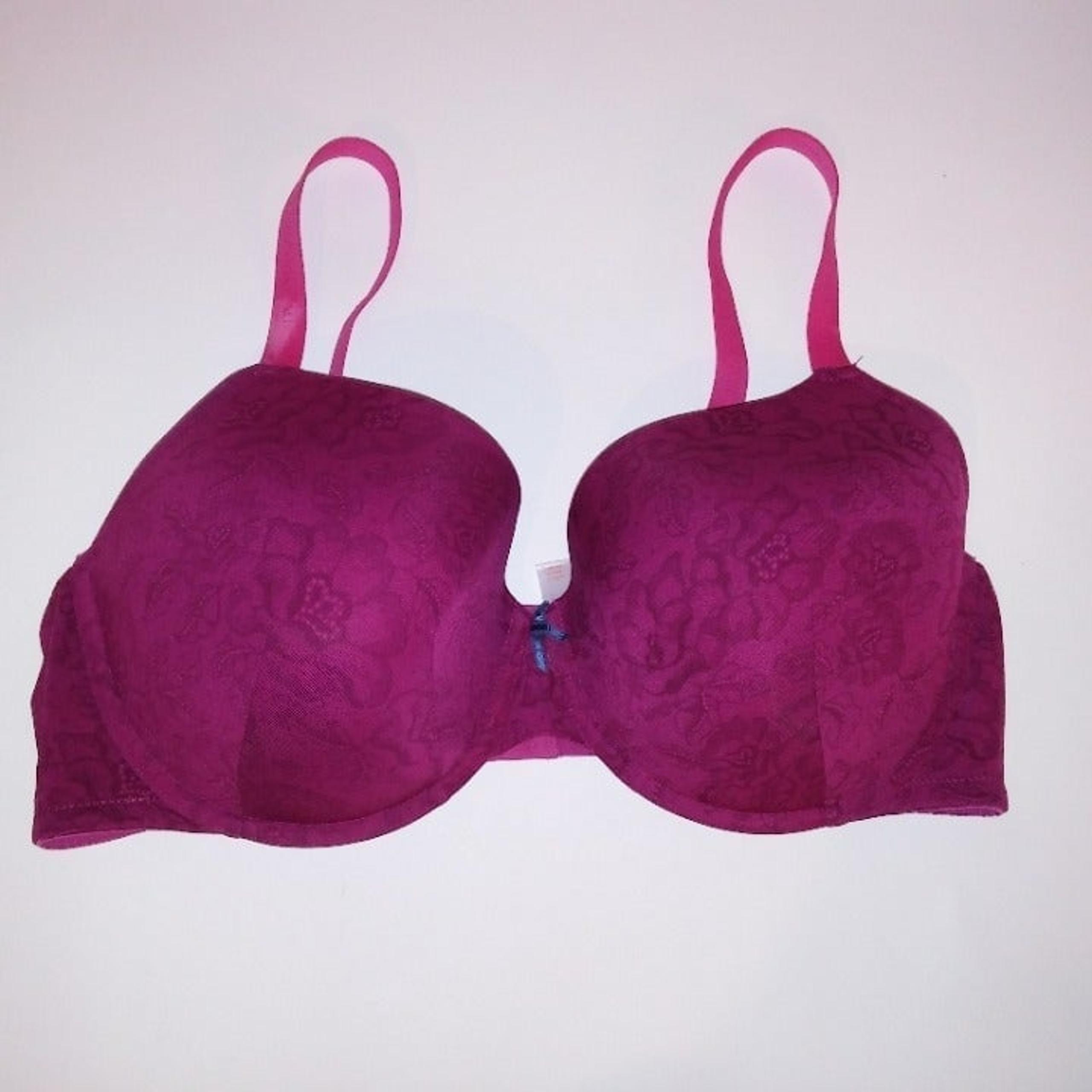 Cacique Bra 44D T Shirt Lined Dark Pink Floral Underwire Preowned  *Bundle to Sa