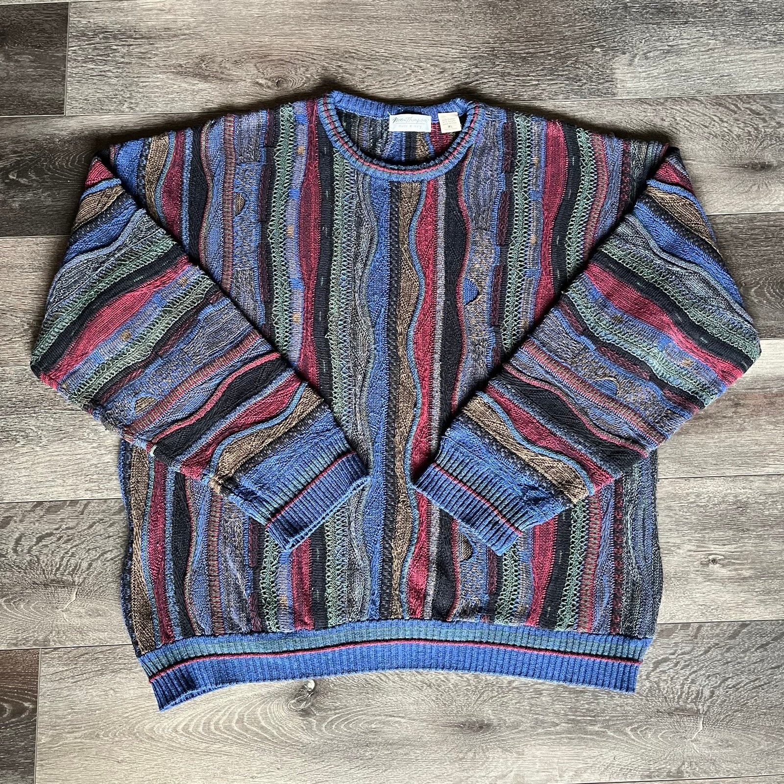 Vintage 1990s Coogi Style Norm Thompson Cable 3D Knit Sweater Multicolor