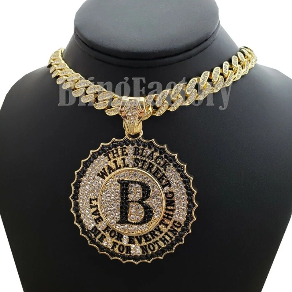 Gold Plated Alloy THE BLACK WALL STREET Charm & 24 Cubic Zirconia Necklace