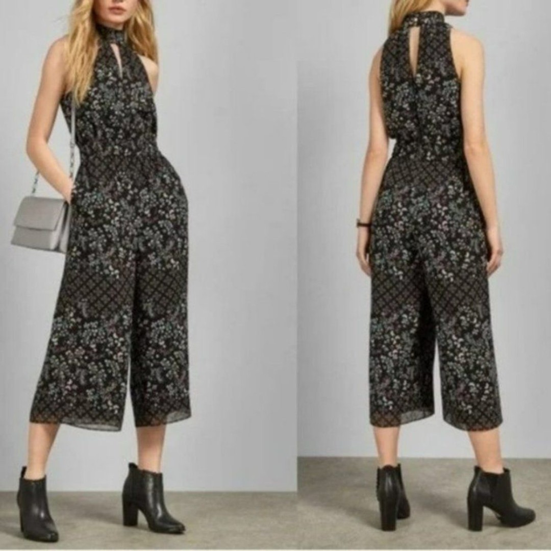 Ted Baker Marcila Hazel High Neck Wide Leg Floral Jumpsuit Black 2