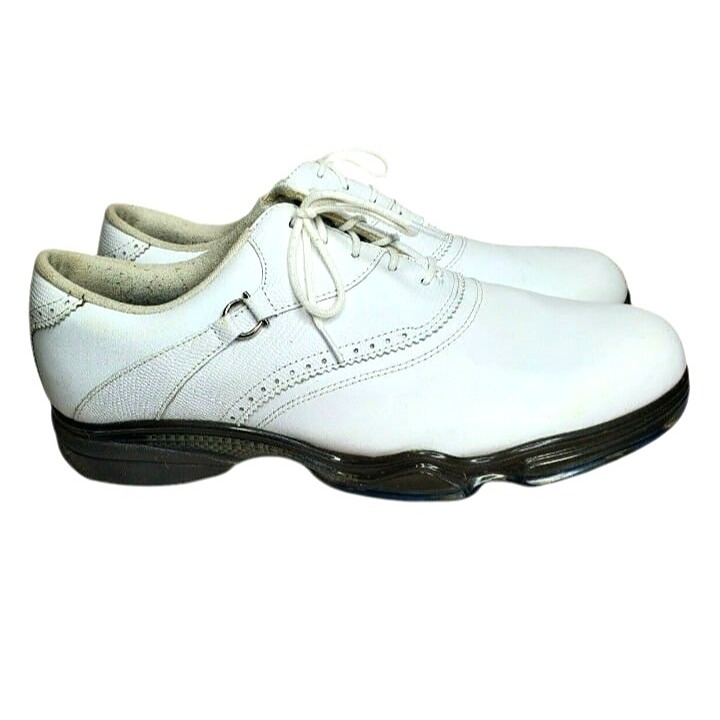FootJoy DryJoys Tour Women’s Golf Shoes 11M – White/White Croc With Shoe Bag