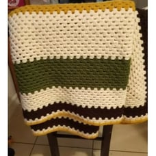 Throw Blanket Crochet 70s Avocado Gold White Square