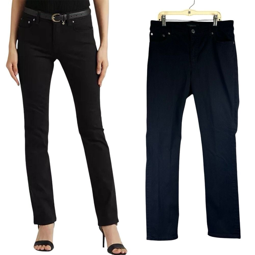 Lauren Ralph Lauren Women's Denim Jeans Sz 10 Black Mid Rise Straight Leg Career