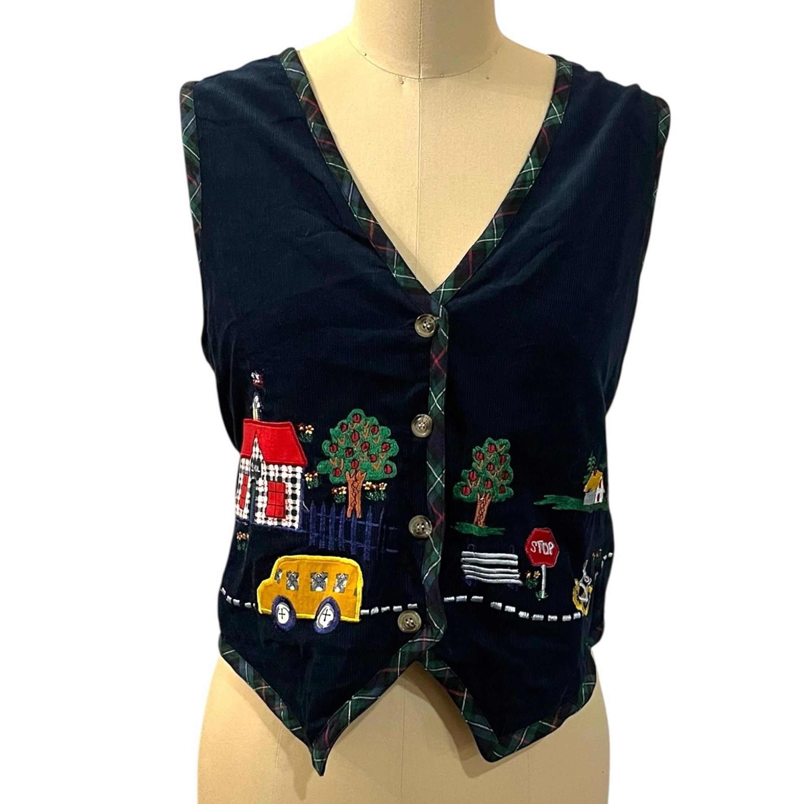 Vintage Victoria Jones Embroidered Teacher Vest Schoolhouse Grandmacore Petite M
