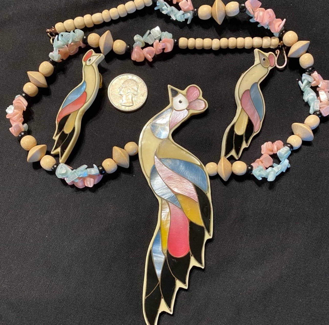 Lee Sands peacock necklace and earrings . Good vintage condition.