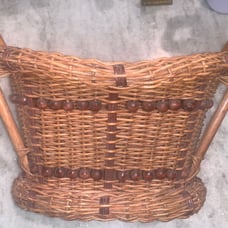 Large Wicker Woven Double Handle Wood Bead Basket Rattan 10”T 15.25”L 11.5”W