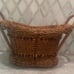Large Wicker Woven Double Handle Wood Bead Basket Rattan 10”T 15.25”L 11.5”W