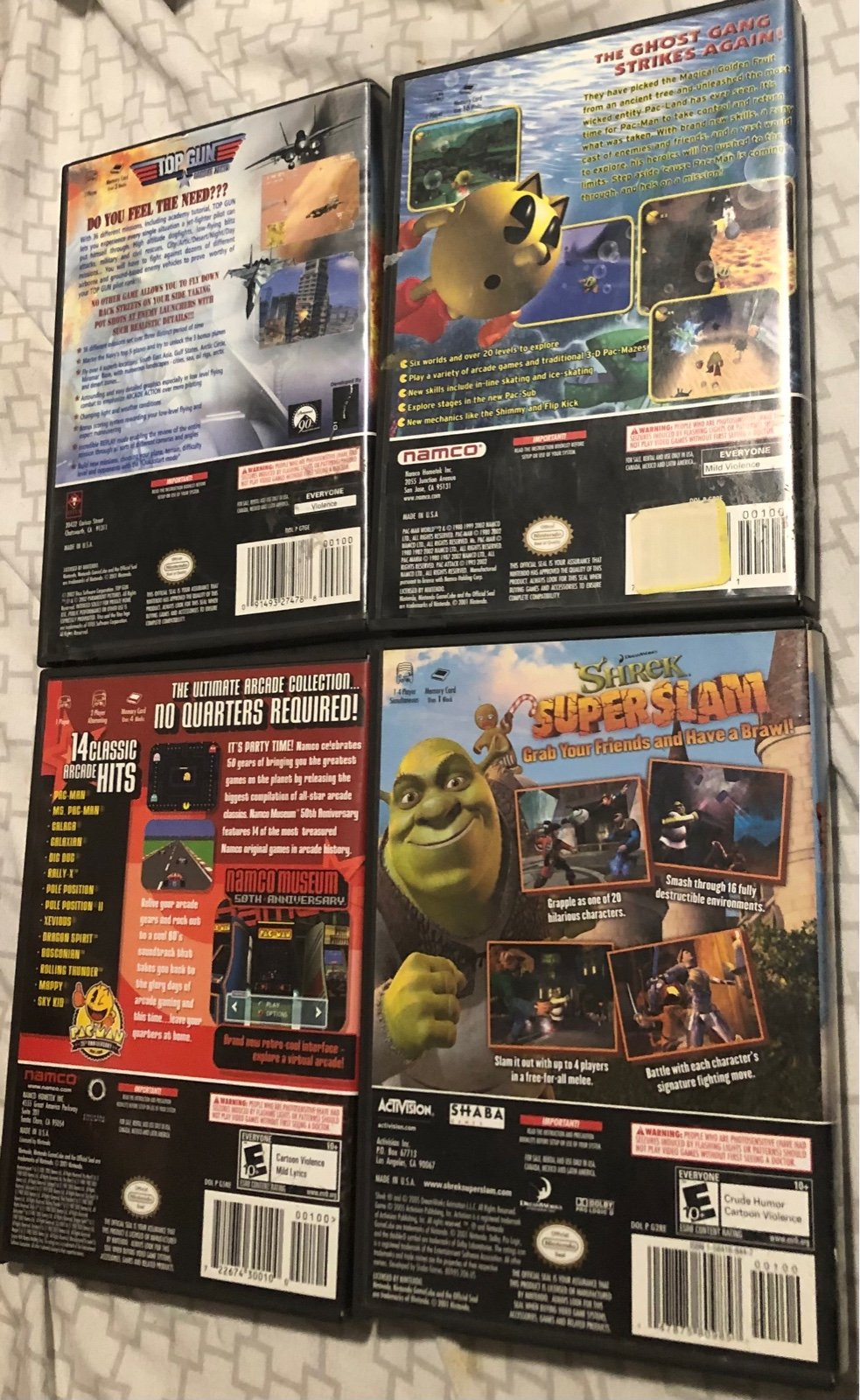 Gamecube lot Shrek super slam(CIB),Pac-Man world 2 (CIB), Namco museum, Top Gun - detail