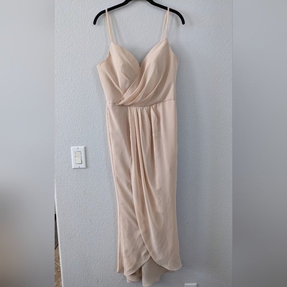 AW Bridal Tulip High Low Spaghetti Strap Bridesmaid Prom Dress, Nude, Tan, 10