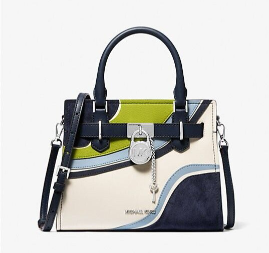 New Michael Kors Hamilton Small Two-Tone Satchel Navy Multi