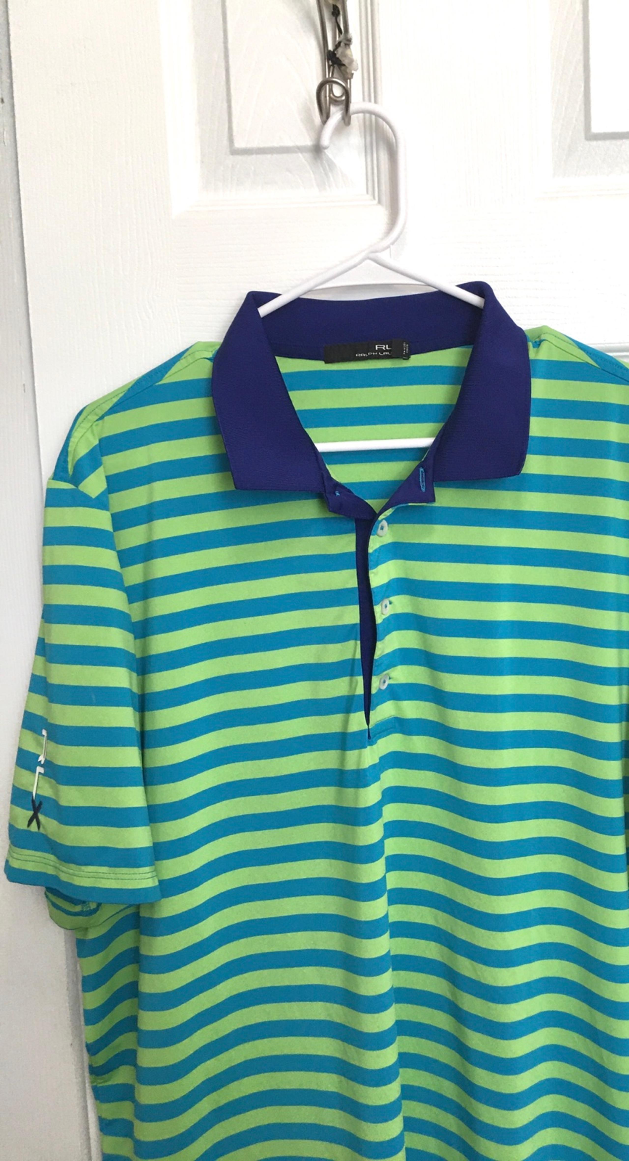 RLX Ralph Lauren Polo Golf Shirt Men's XL Aqua Blue Green Horizontal Stripe