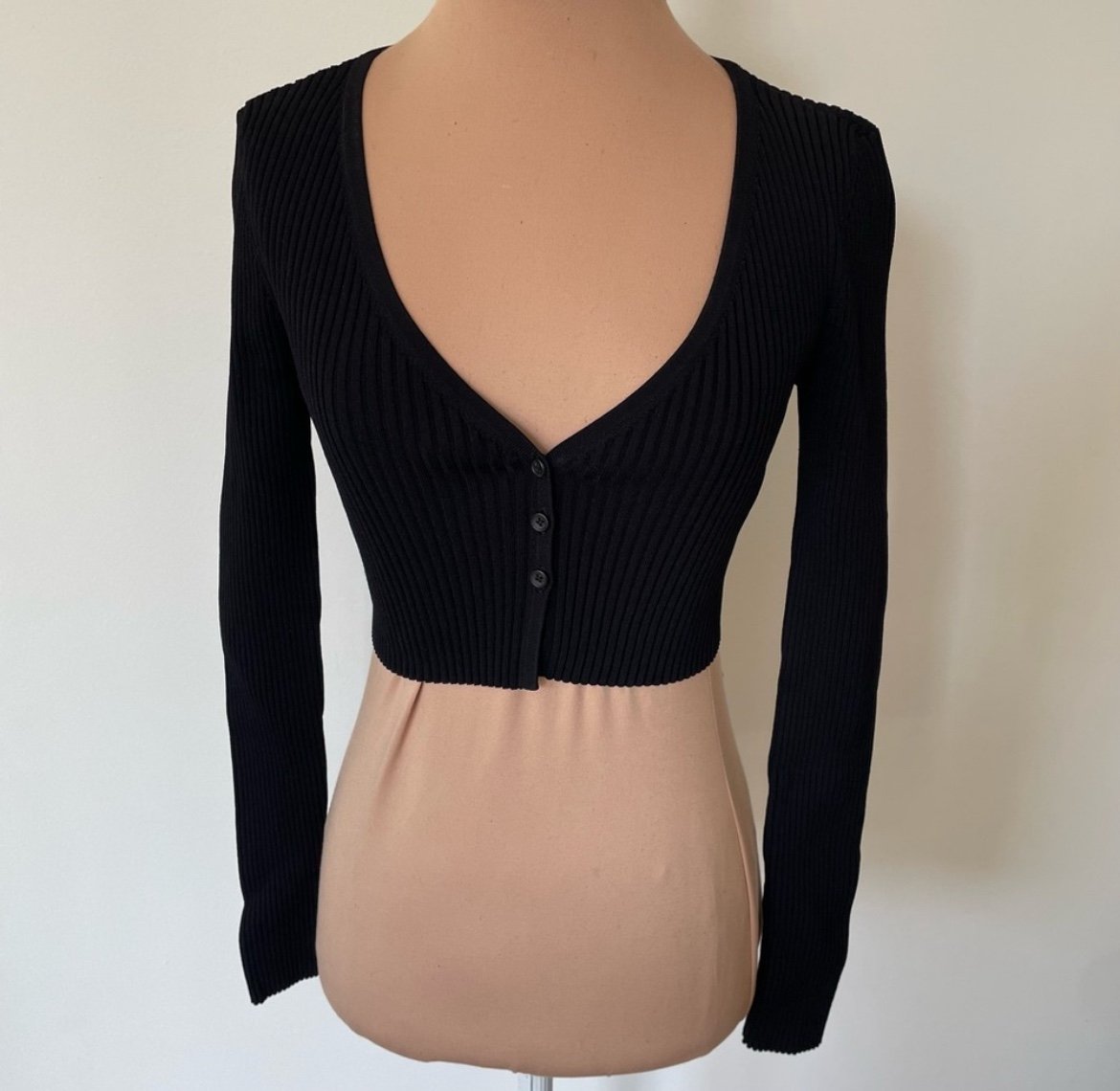 A.L.C. Hallie Rib Knit Cardigan Black Viscose Blend Cropped Sweater EUC Size S