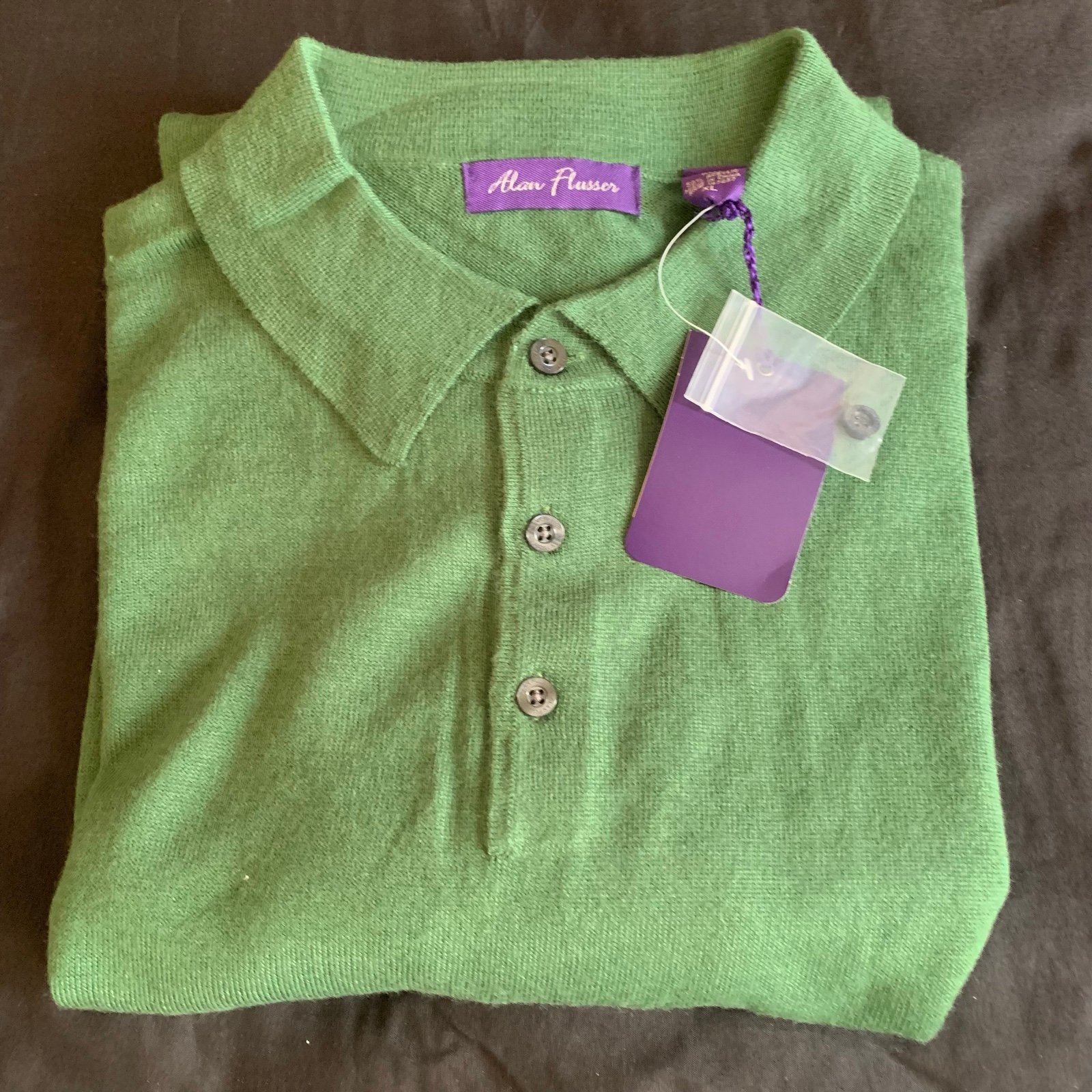Alan Flusser Solid Green Wool Acrylic Long Collard Casual Dress Sweater Sz X-LA