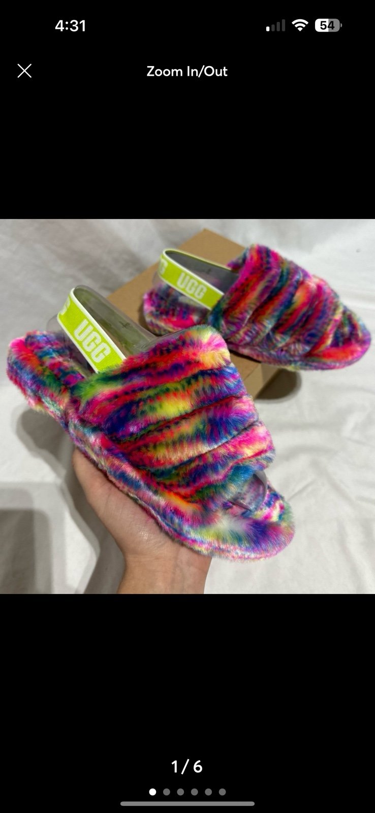 UGG Australia Fluff Yeah Pixelate Slide Multi White New Womans 5.5