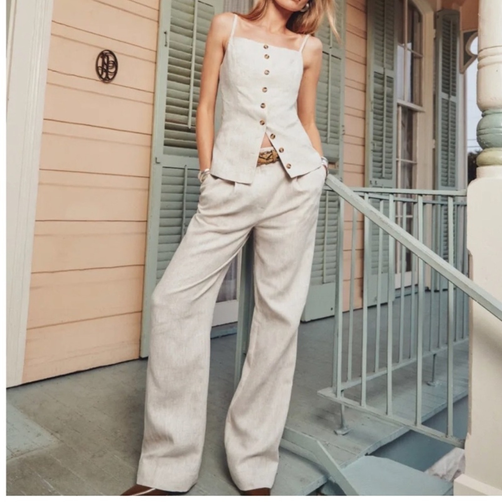 Reformation Alex Linen Mid Rise Pants