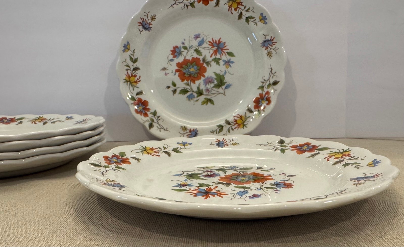 Vintage Mandalay Ridgway Ironstone Bright Floral 7.5 Inch Salad Plates Set Of 6