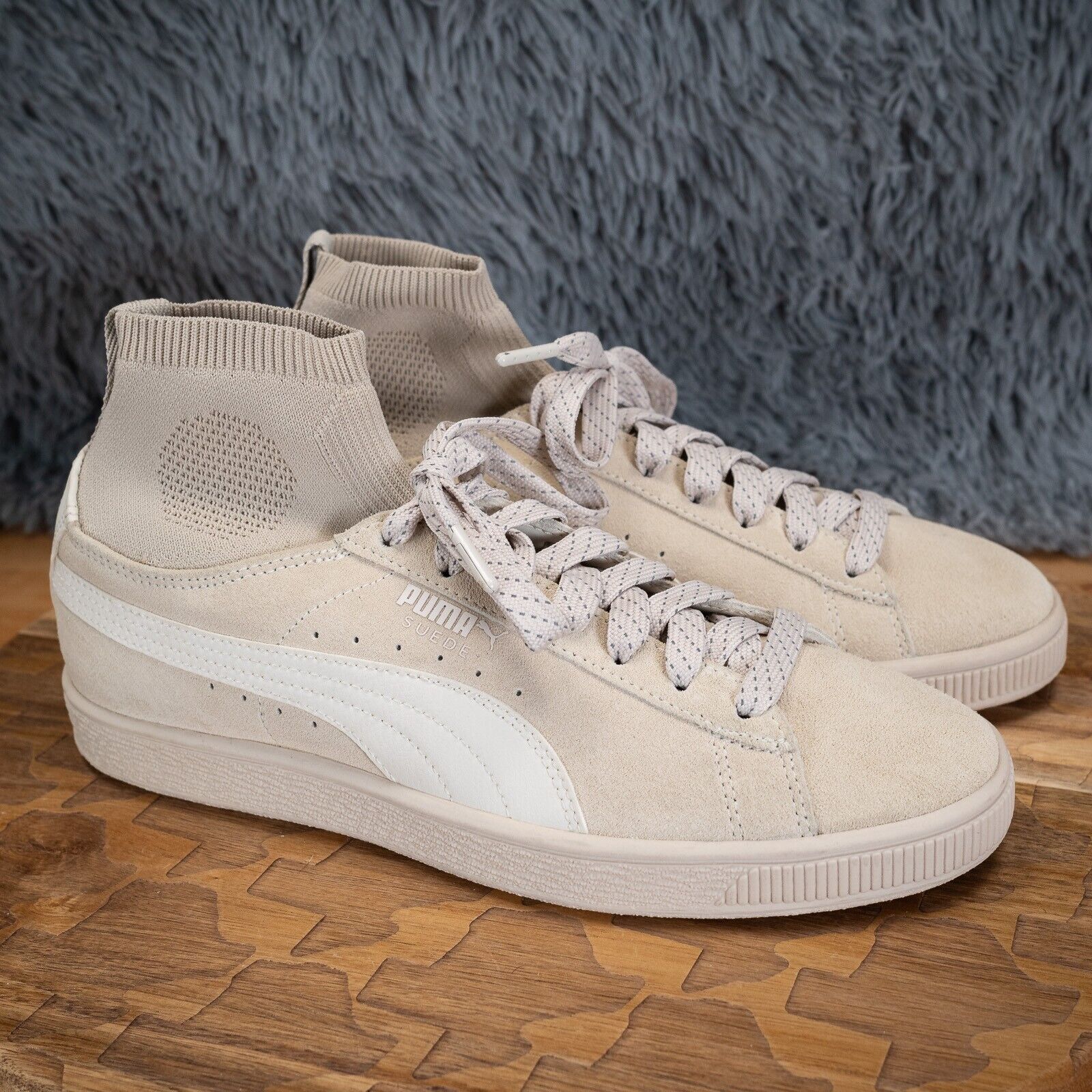 Puma Suede Sock Mens Shoes 7.5 Mens 9 Womens Birch Sneakers Suede Lace Up EUC