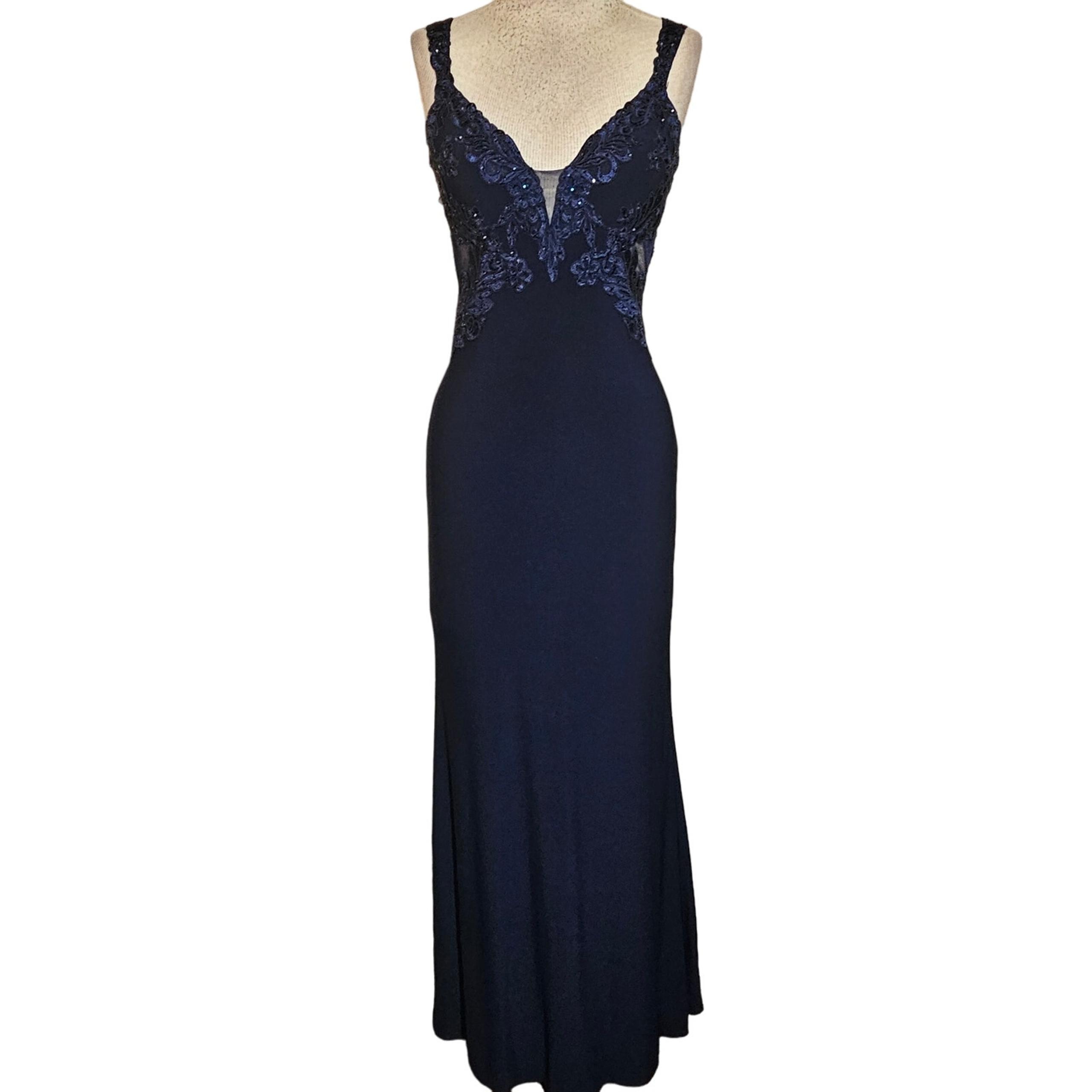 Navy Blue Open Back Sleeveless Maxi Dress Size 0