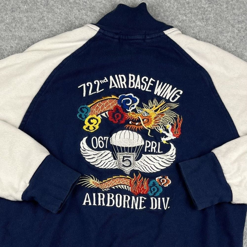 Polo Ralph Lauren Jacket Youth Boys Medium 722nd Airborne Zip Embroidered Blue