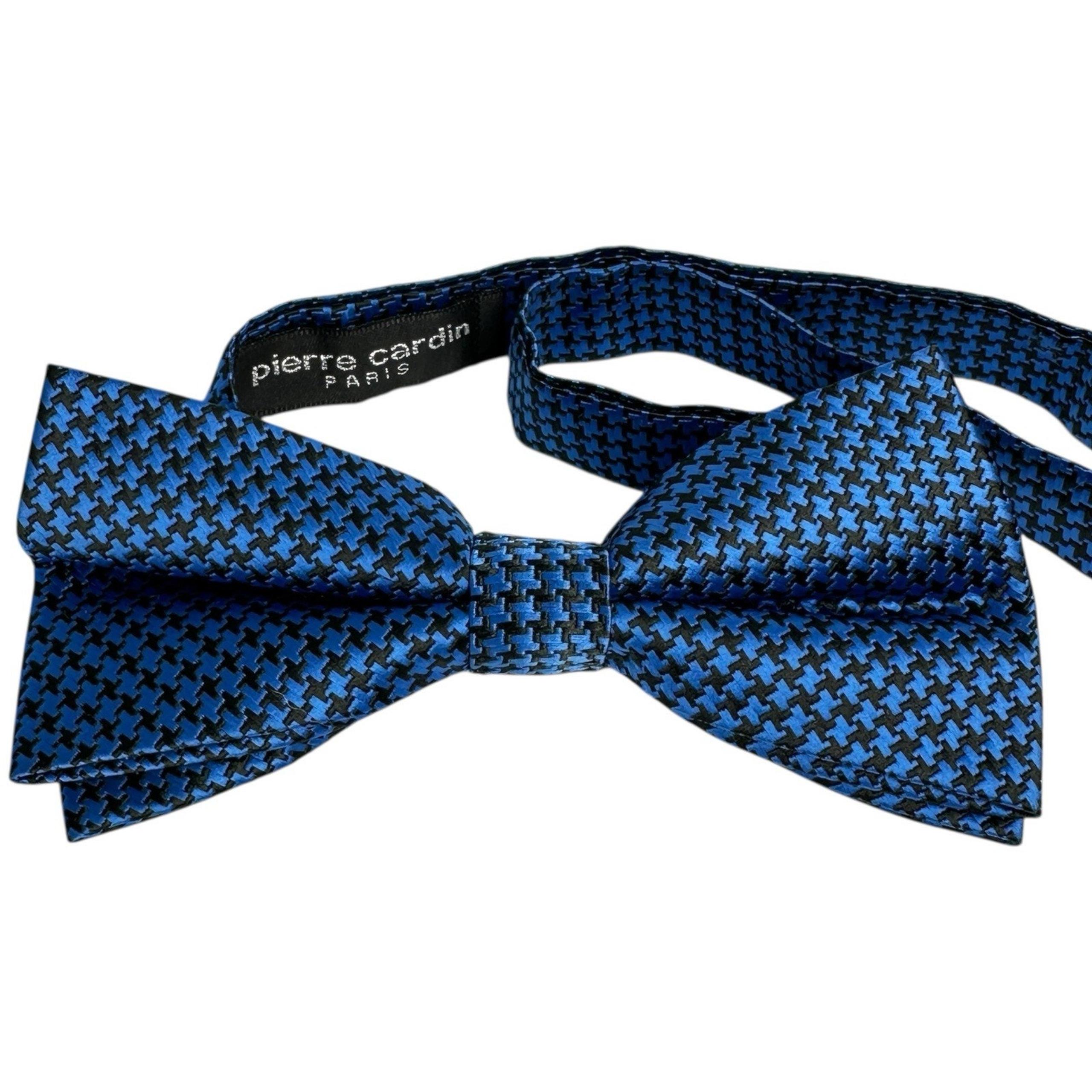 Paris Bow Tie Adjustable Blue Black Houndsthooth Preppy - Pierre Cardin