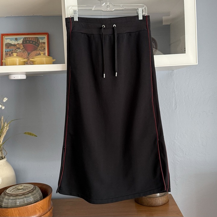 Public School New York Sporty Midi Skirt Size S Side Zippers Black Red Stripe