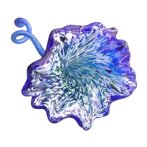 Vintage Cobalt Blue Murano Style Hand Blown Flower Art Glass Floral Sculpture