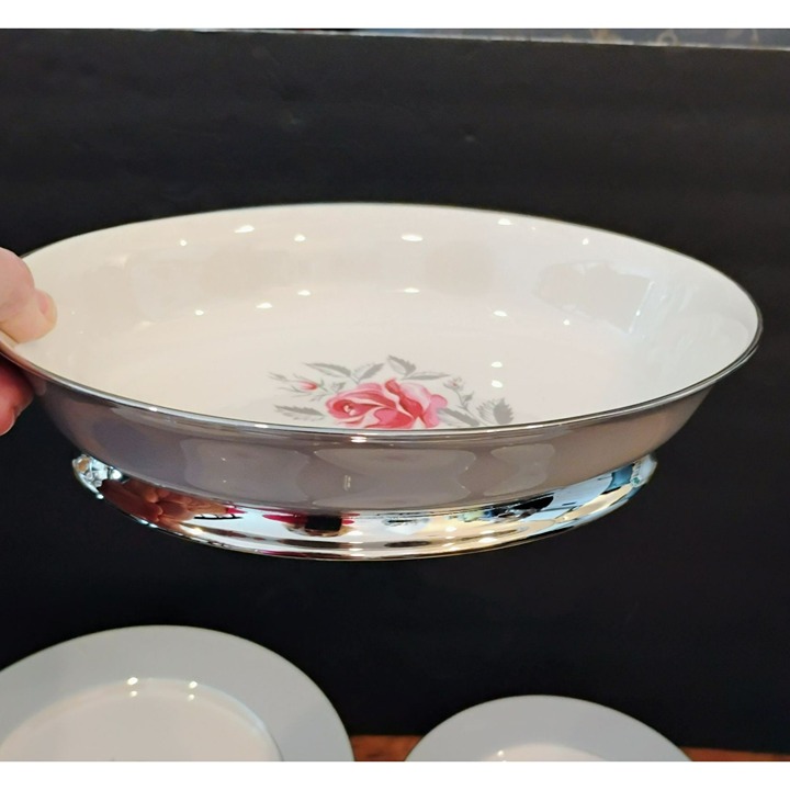 Vintage MCM Oval Serving Dish, Flintridge Miramar Platinum 9 Cottagecore 1950
