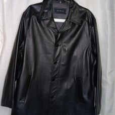Jim Marylou Leather Coat Men XL Black Button Front Rockstar Hipster Dad**