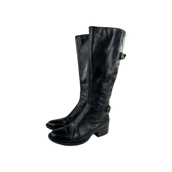 Born Gibb Tall Boot US 7 M Womens Black Leather High Riding Buckle Academia