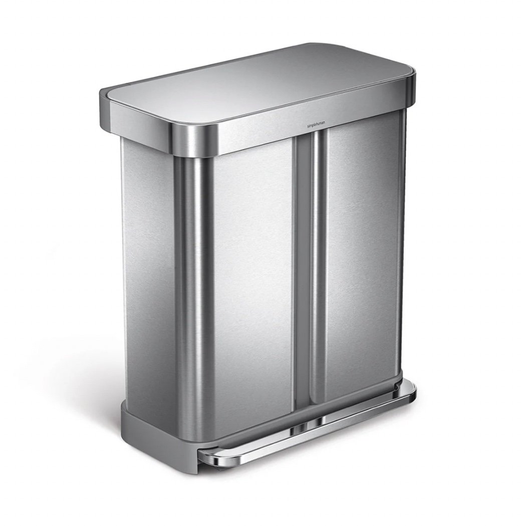 Simple 58L dual compartment rectangular step trash can with liner pocket