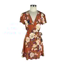 YUMI KIM Kennedy Floral Mini Wrap Dress Honey Rose Rust Size Small NWT Earthy