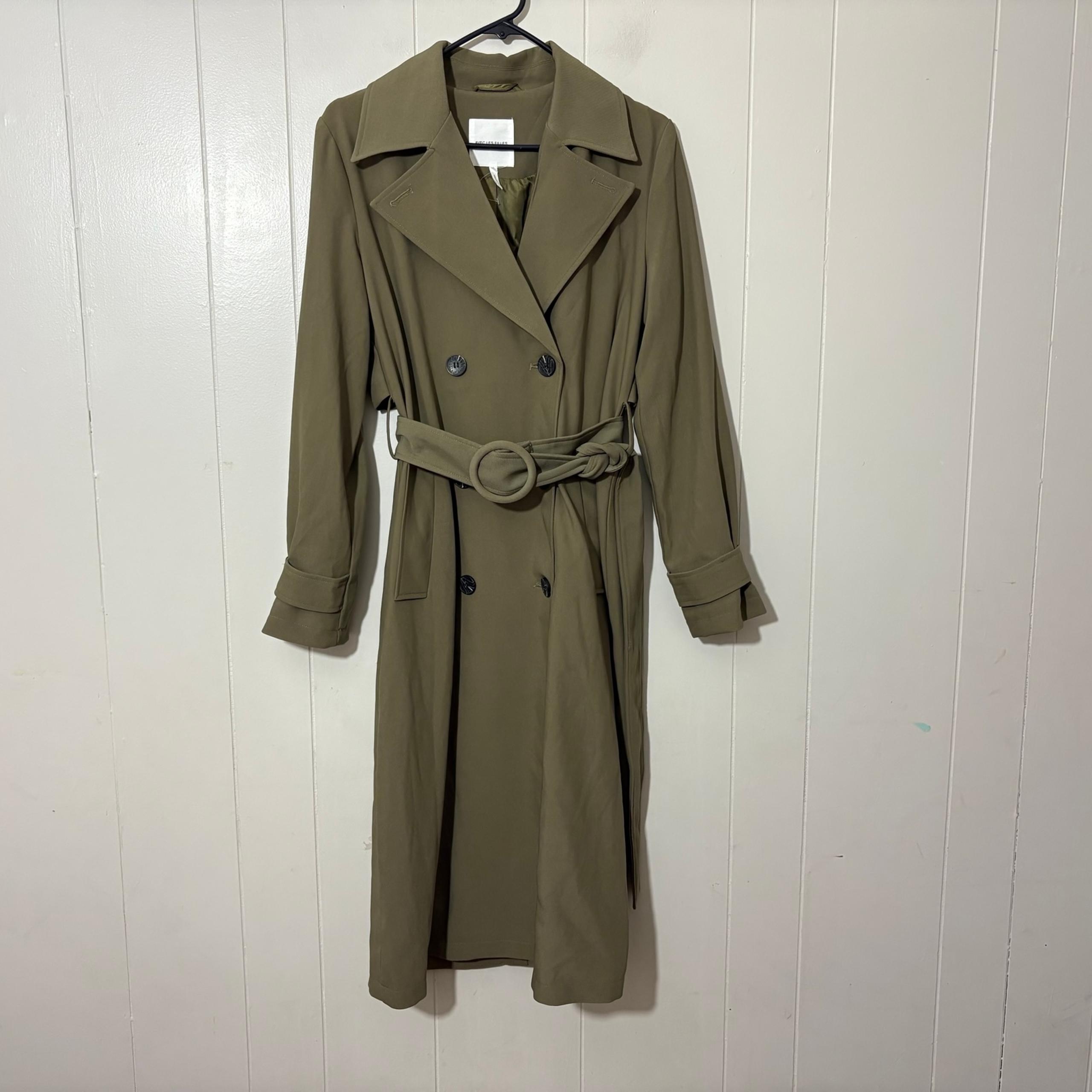 Avec Les Filles Stretch Crepe Double Breasted Trench Coat Olive Size XS