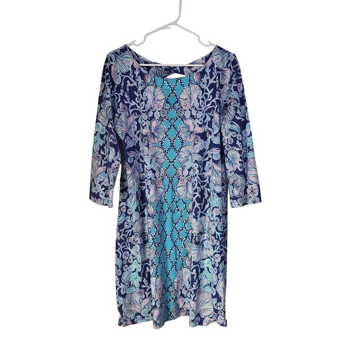 LILLY PULITZER Womens XL Lapis Lazuli Bay Dress Blue Cotton Preppy Resort