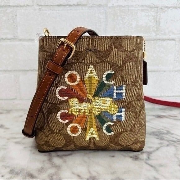 Coach Mini Town Bucket Bag Crossbody In Signature Canvas Coach Radial Rainbow