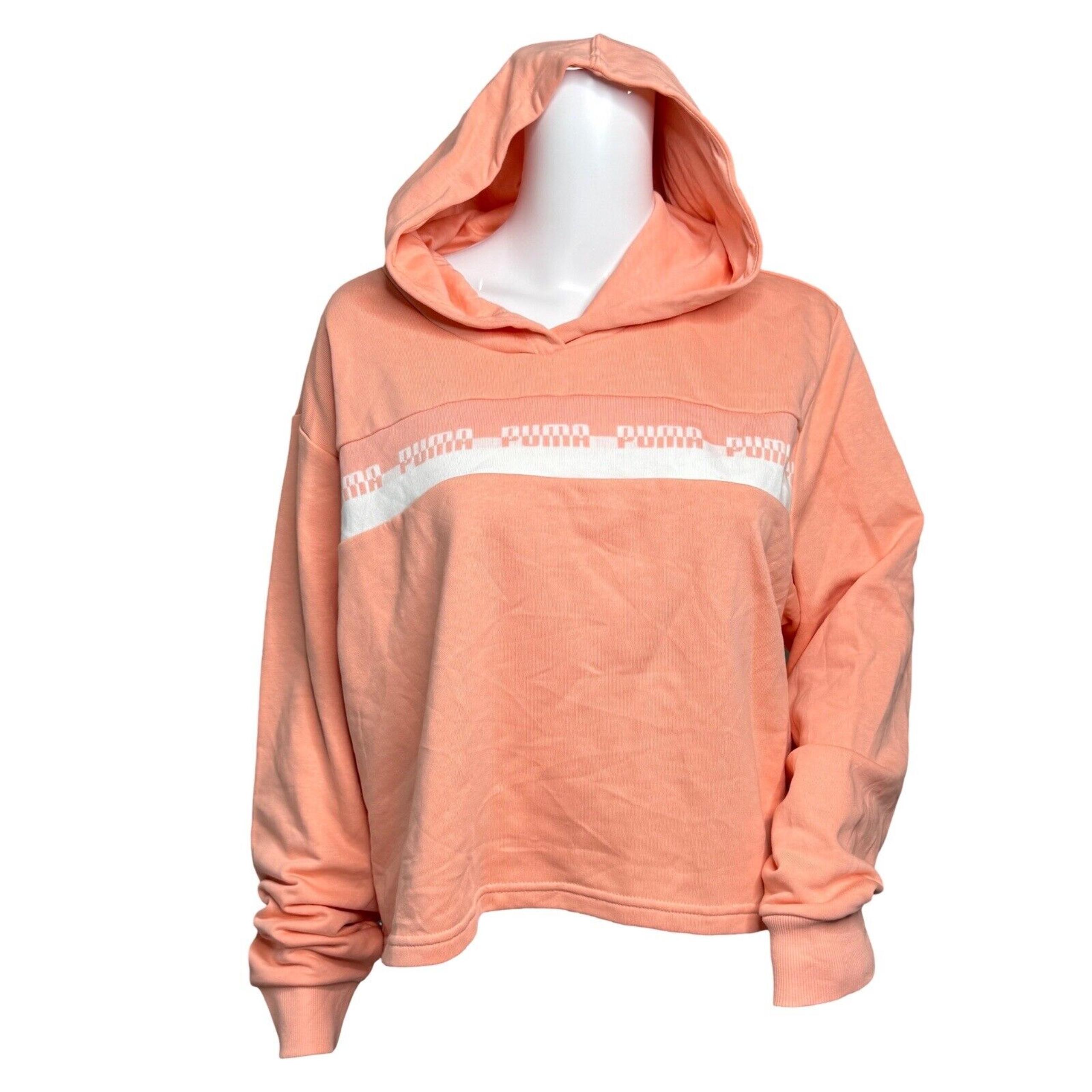 Puma Sweatshirt Women Large Orange Amplified Crop Hoodie Logo Casual Athleisure