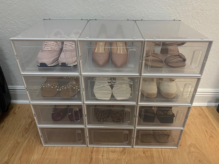 Shoe Boxes, Pack of 12 Shoe Storage Organizers, Stackable Clear Plastic