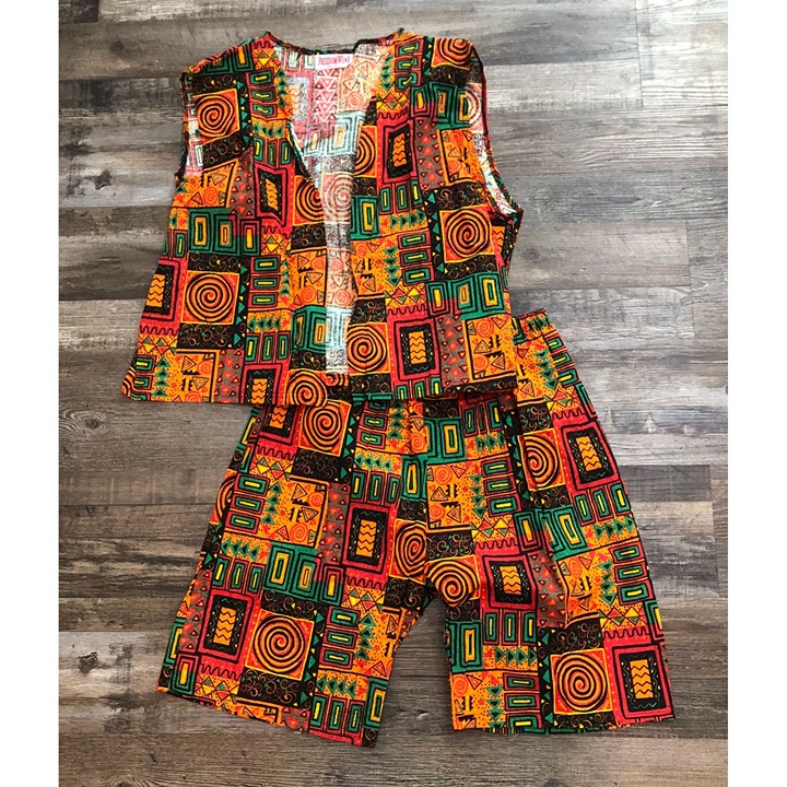 Vintage Freedom Wear Adult One Size Multi Color Vest & Shorts SET Made USA