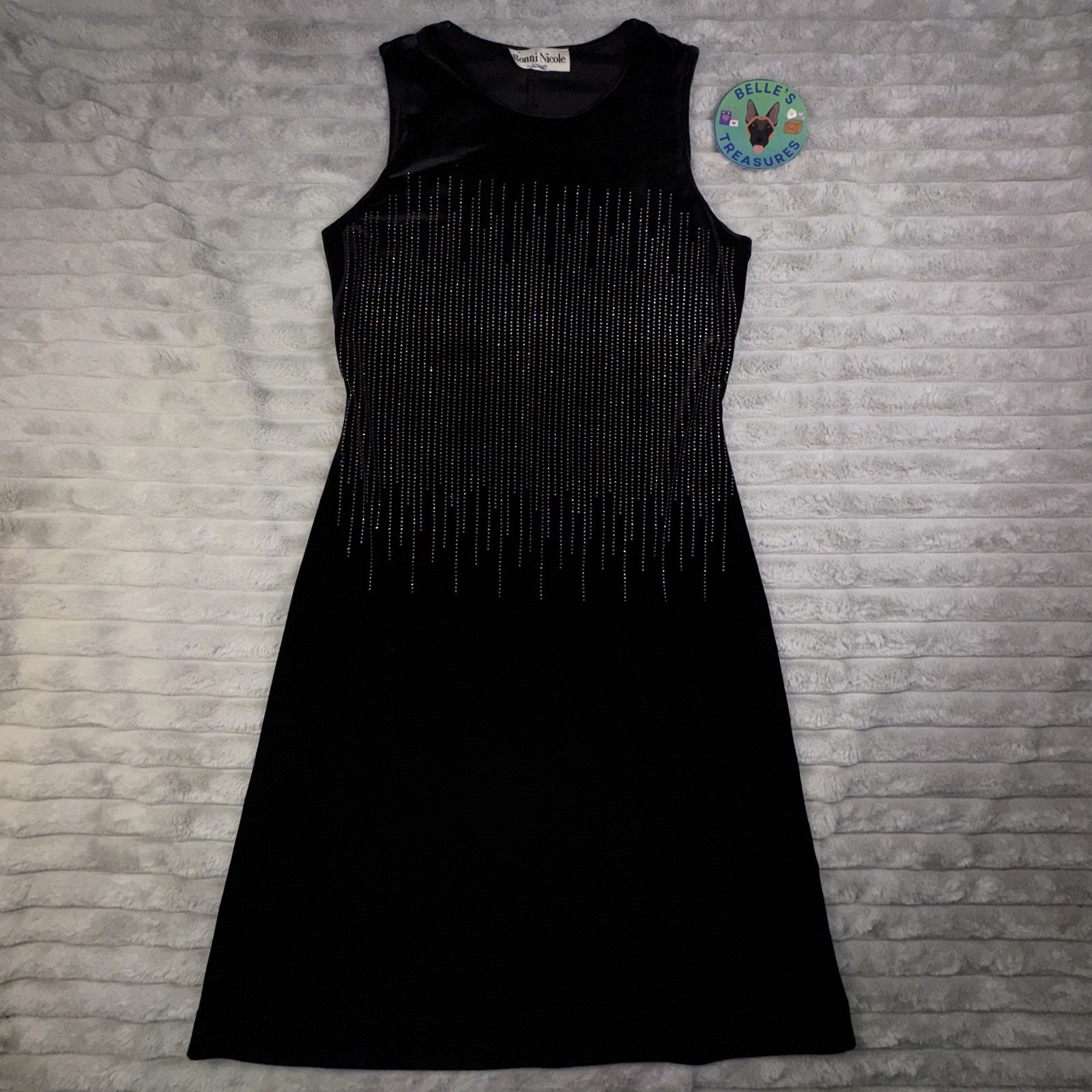 Ronni Nicole Vintage Medium Black Velvet Sparkle Tank Dress 90s Whimsigoth Fairy
