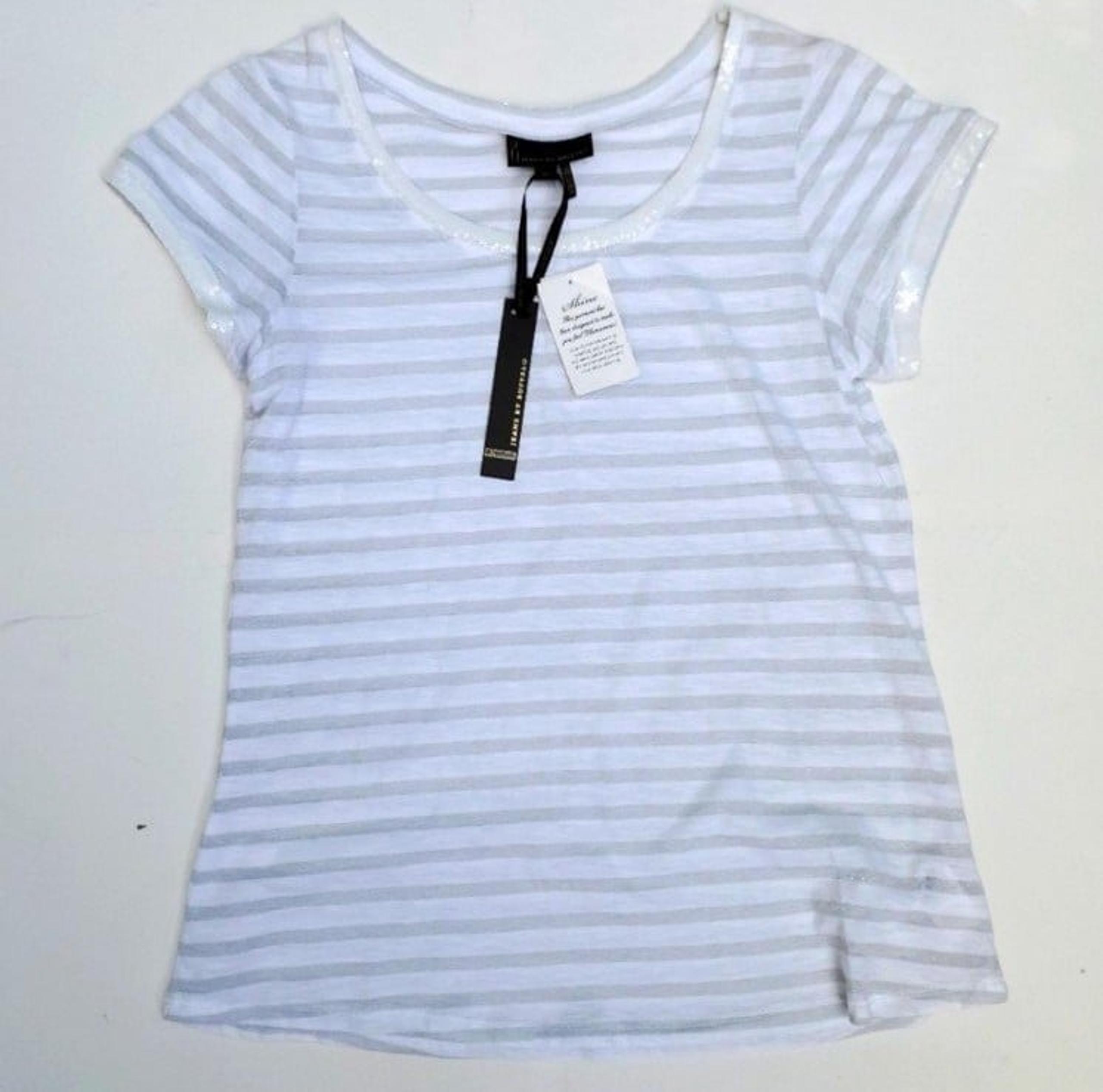 i Jeans by Buffalo Top Silver & White Striped Mini Sequins Size S