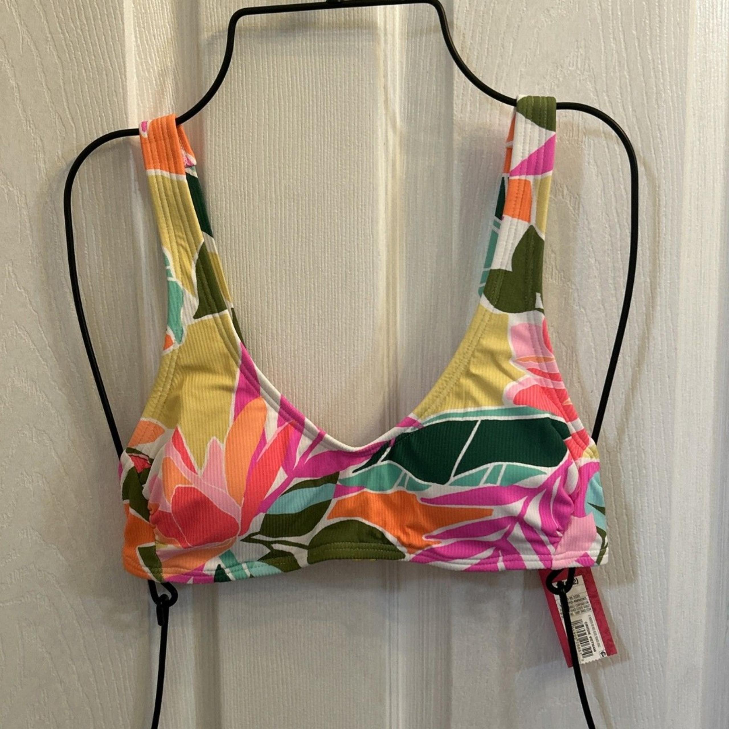 NWT Xhilaration Ribbed Bralette Bikini Top Small 0-2 Tropical Print Swimwear