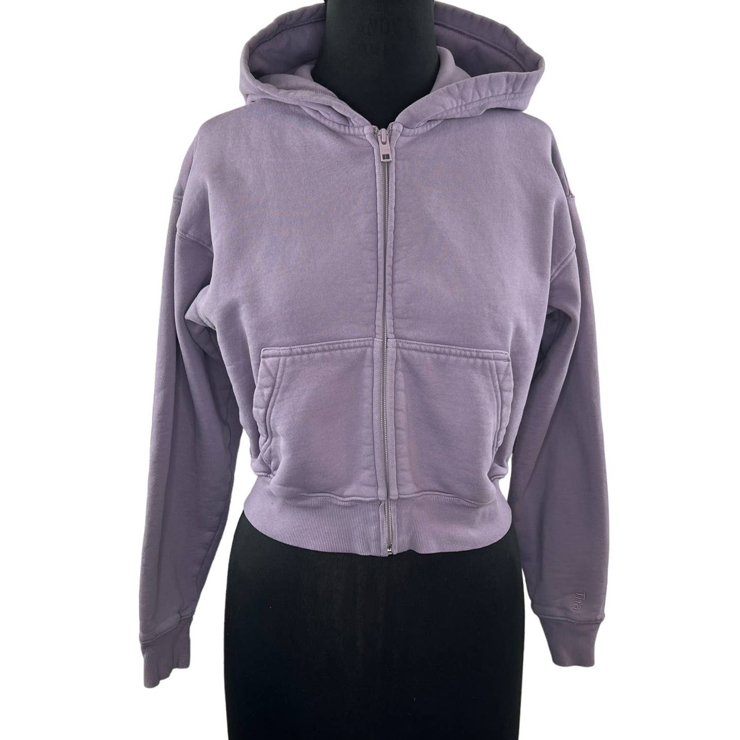 TNA Purple Long Sleeve Zip Front Cropped Cozy Boxy Fleece Boyfriend Hoodie 2XS