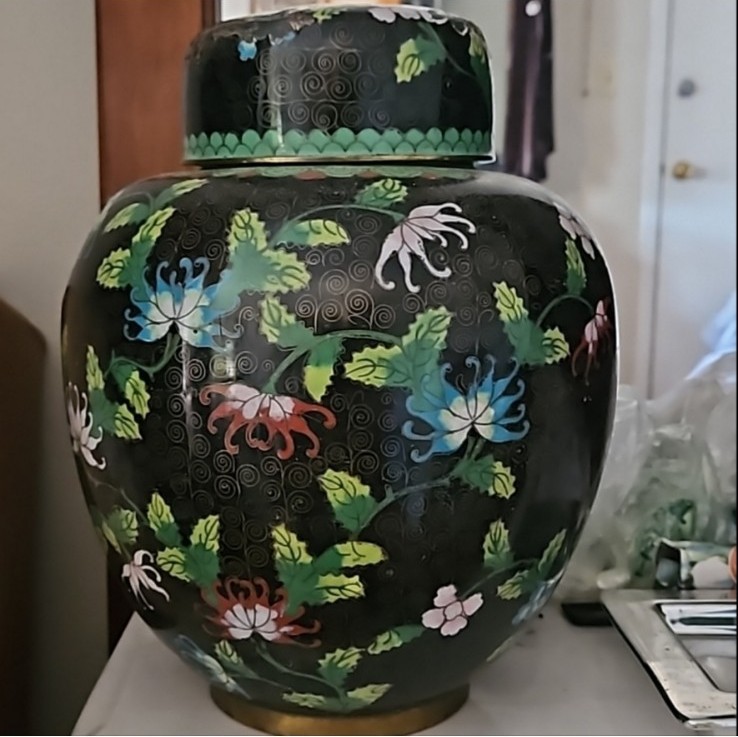 11 XL Brass Antique China marked Lid vase ginger jar authentic wire bending