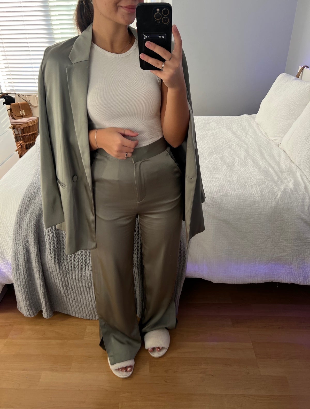 wide leg trousers and blazer set