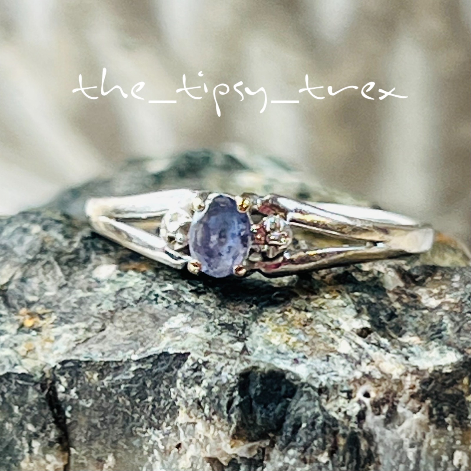 10K Solid White Gold Tanzanite Stone Ring 6.75