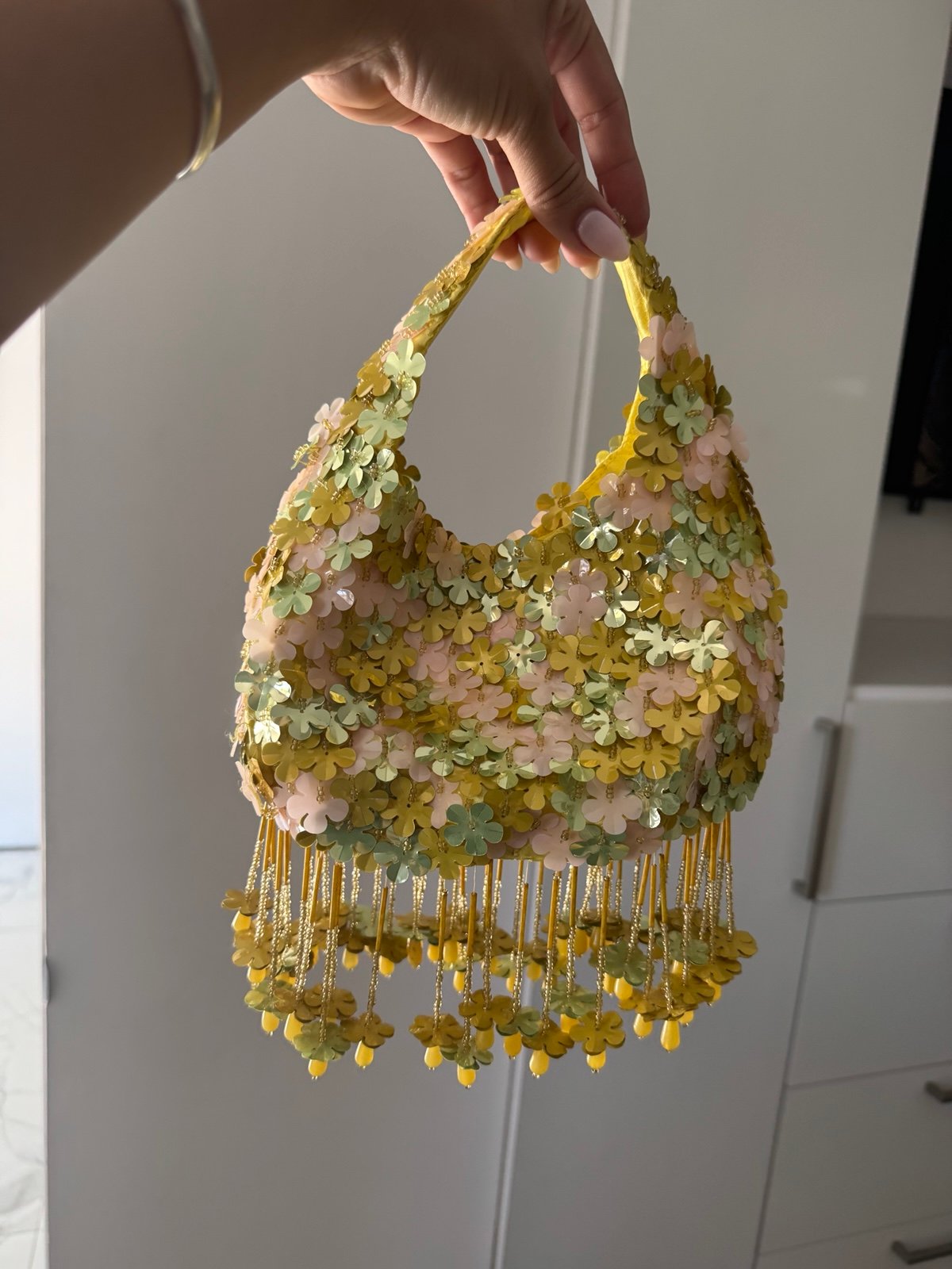 Viral Handmade India Metallic Flowers Beaded Evening Formal Handbag NEW 9x10