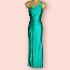 City Studio Size 9 Glitter One Shoulder Jade Green Glitter Backless Gown